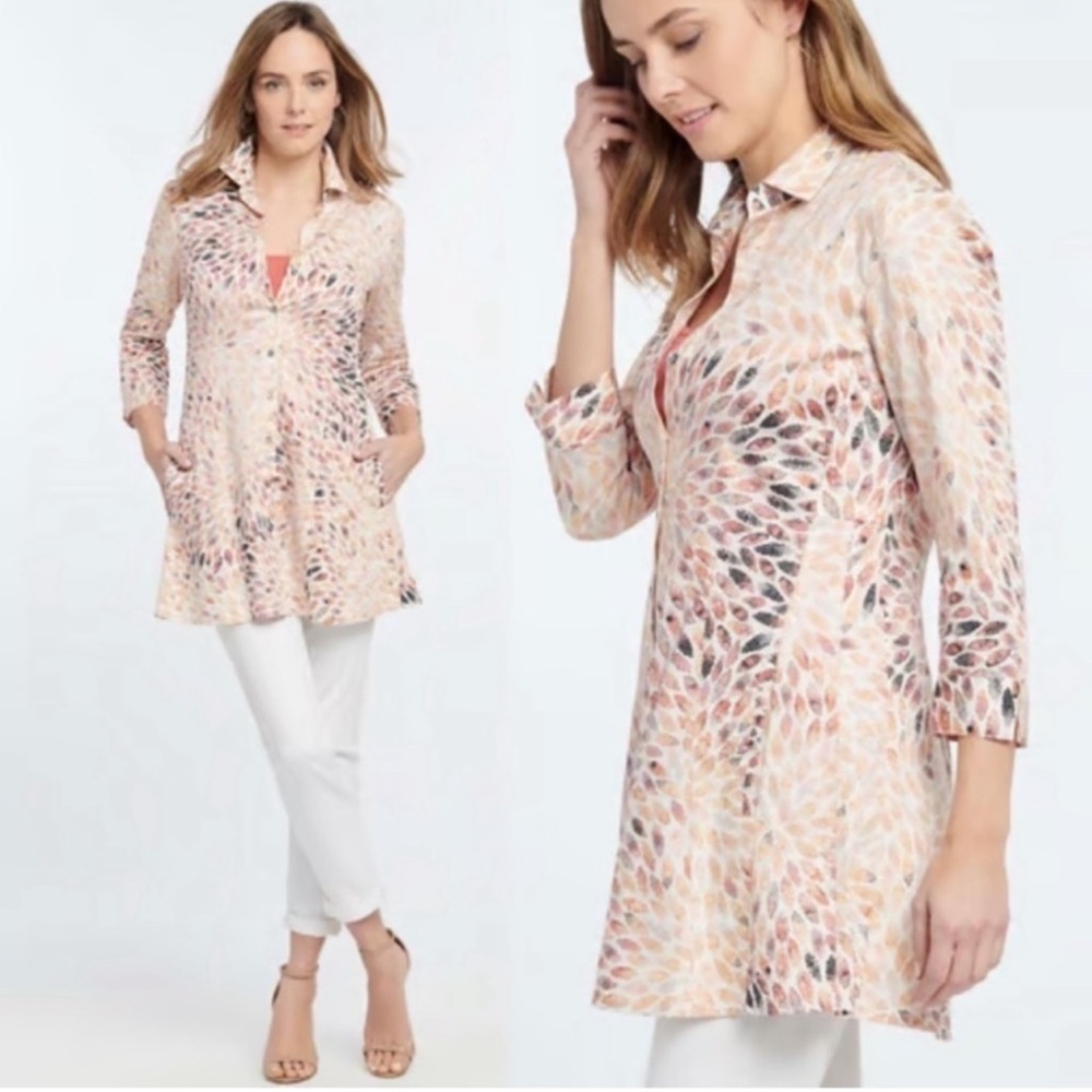NIC+ZOE Peach Multi-Leaf Print Tunic